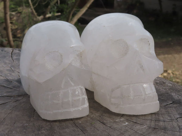 Polished White Quartz Skull Carvings  x 2 From Madagascar - TopRock