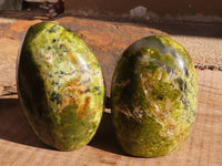 Polished  Green Opal Standing Free Forms  x 2 From Madagascar