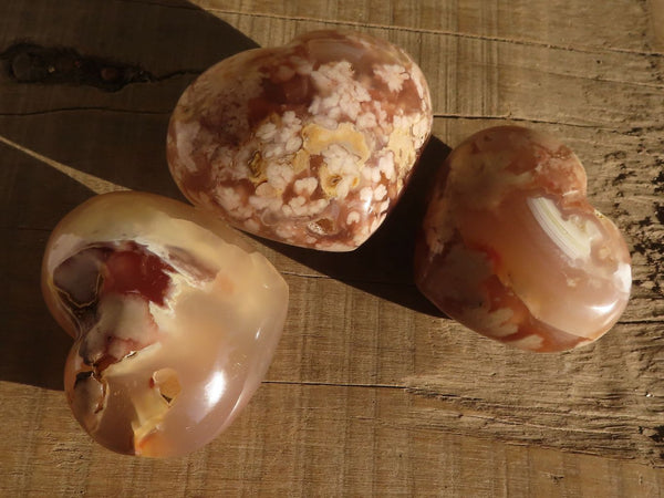 Natural Large Ocean Flower Agate Hearts  x 6 From Madagascar