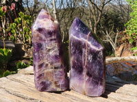 Polished  Dream Chevron Amethyst Points x 2 From Madagascar