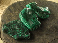 Polished Malachite Free Forms With Stunning Flower & Banding Patterns x 3 From Congo - TopRock