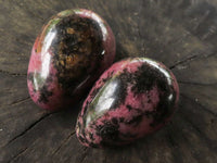 Polished Pink & Black Rhodonite Eggs  x 6 From Ambindavato, Madagascar - TopRock