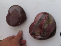 Polished Petrified Red Podocarpus Wood Hearts  x 2 From Madagascar - Toprock Gemstones and Minerals 