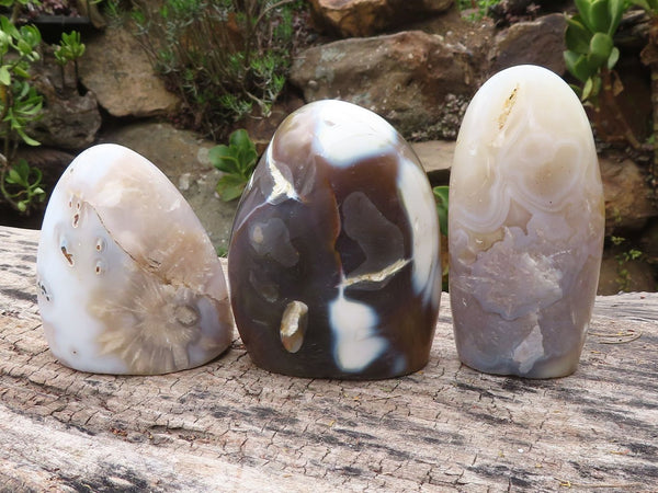 Polished Groovy Selection Of Agate Standing Free Forms  x 3 From Madagascar - Toprock Gemstones and Minerals 