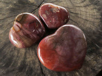 Polished Petrified Red Podocarpus Wood Hearts  x 3 From Mandrosonoro, Madagascar - TopRock