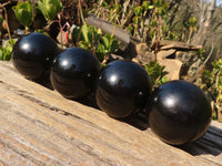 Polished Schorl Black Tourmaline Spheres x 4 From Madagascar