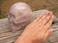 Polished Hand Carved Rose Quartz Skull With Rainbow Inclusions  x 1 From Madagascar - TopRock