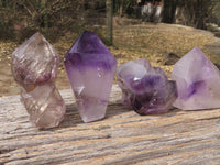 Polished Gorgeous Selection Of Smokey Window Amethyst Quartz Crystals  x 4 From Ankazobe, Madagascar - TopRock