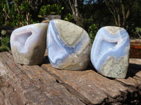 Polished Blue Lace Agate Standing Free Forms  x 3 From Nsanje, Malawi - Toprock Gemstones and Minerals 