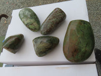 Polished Small Green Chrysoprase Standing Free Forms  x 5 From Madagascar - Toprock Gemstones and Minerals 