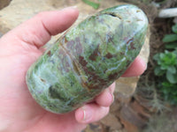 Polished Small Green Chrysoprase Standing Free Forms  x 5 From Madagascar - Toprock Gemstones and Minerals 