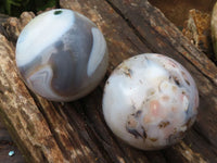 Polished Groovy Agate Spheres  x 2 From Madagascar - Toprock Gemstones and Minerals 