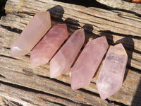 Polished Gemmy Double Terminated Rose Quartz Points x 5 From Antsirabe, Madagascar