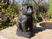 Polished  Black Soapstone Baboon Carving x 1 From Zimbabwe