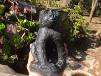 Polished  Black Soapstone Baboon Carving x 1 From Zimbabwe