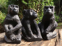 Polished  Black Soap Stone Baboons - Medium - Sold per piece - From Zimbabwe - TopRock