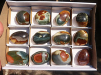 Polished  Polychrome / Picasso Jasper Palm Stones  x 12 From Mahajanga, Madagascar