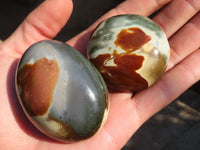 Polished  Polychrome / Picasso Jasper Palm Stones  x 12 From Mahajanga, Madagascar