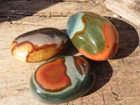 Polished  Polychrome / Picasso Jasper Palm Stones  x 12 From Mahajanga, Madagascar