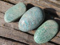 Polished Blue Amazonite Palm Stones  x 12 From Zimbabwe - TopRock