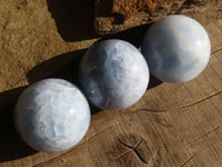 Polished Blue Calcite Spheres x 3 From Ihadilalana, Madagascar