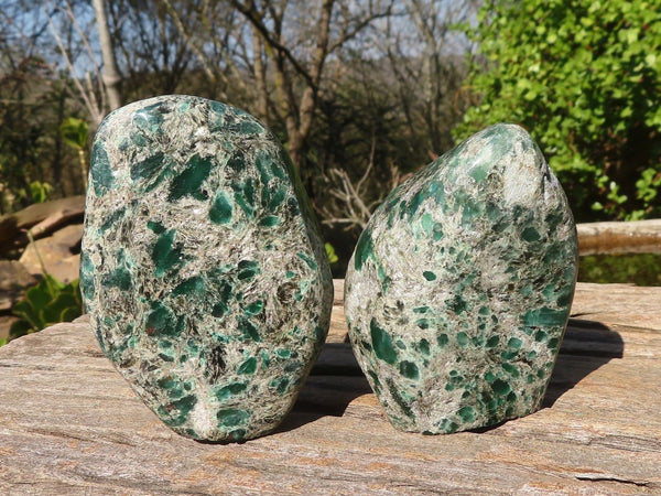 Polished Emerald Mica In Matrix Standing Free Forms x 2 From Mutoko, Zimbabwe