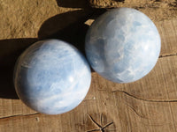 Polished Blue Calcite Spheres x 3 From Ihadilalana, Madagascar