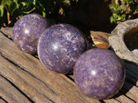 Polished  Purple Lepidolite Spheres With Pink Tourmaline On Some  x 3 From Madagascar