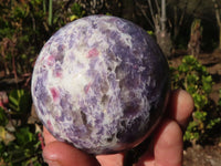 Polished  Purple Lepidolite Spheres With Pink Tourmaline On Some  x 3 From Madagascar