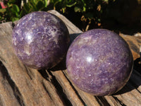 Polished  Purple Lepidolite Spheres With Pink Tourmaline On Some  x 3 From Madagascar