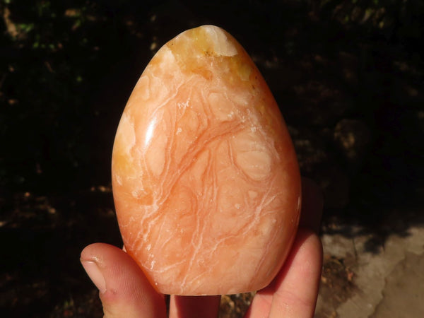 Polished Orange Twist Calcite Standing Free Forms x 3 From Maevantanana, Madagascar