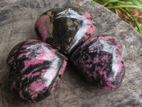 Polished Pink & Black Rhodonite Hearts  x 3 From Ambindavato, Madagascar - TopRock