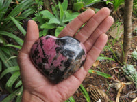 Polished Pink & Black Rhodonite Hearts  x 3 From Ambindavato, Madagascar - TopRock