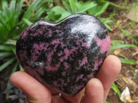 Polished Pink & Black Rhodonite Hearts  x 3 From Ambindavato, Madagascar - TopRock