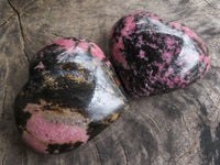 Polished Pink & Black Rhodonite Hearts  x 3 From Ambindavato, Madagascar - TopRock