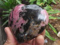 Polished Pink & Black Rhodonite Hearts  x 3 From Ambindavato, Madagascar - TopRock