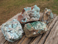 Natural Blue Drusy Chrysocolla Dolomite Specimens With Malachite x 4 From Congo - TopRock