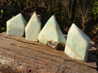 Polished Rare Blue Smithsonite Aragonite Standing Free Forms x 4 From Congo