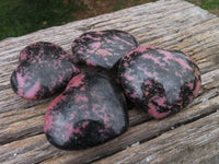 Polished Pink & Black Rhodonite Hearts  x 4 From Madagascar - TopRock