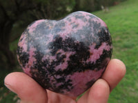 Polished Pink & Black Rhodonite Hearts  x 4 From Madagascar - TopRock