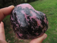 Polished Pink & Black Rhodonite Hearts  x 4 From Madagascar - TopRock