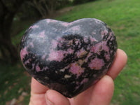 Polished Pink & Black Rhodonite Hearts  x 4 From Madagascar - TopRock