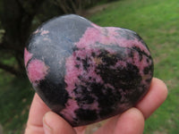 Polished Pink & Black Rhodonite Hearts  x 4 From Madagascar - TopRock