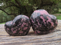 Polished Pink & Black Rhodonite Hearts  x 4 From Madagascar - TopRock