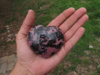 Polished Pink & Black Rhodonite Hearts  x 4 From Madagascar - TopRock