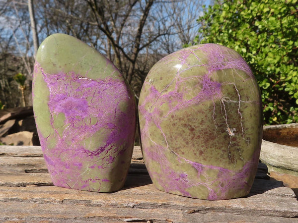 Polished Purple Stichtite & Serpentine Standing Free Forms x 2 From Barberton, South Africa