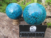 Polished Chrysocolla Conglomerate Sphere With Azurite & Malachite x 2 From Congo - TopRock