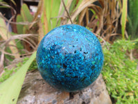 Polished Chrysocolla Conglomerate Sphere With Azurite & Malachite x 2 From Congo - TopRock