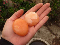 Polished Orange Twist Calcite Galets / Palm Stones x 20 From Maevantanana, Madagascar