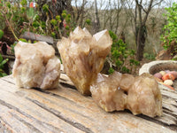 Natural Cascading Smokey Quartz Clusters x 3 From Luena, Congo